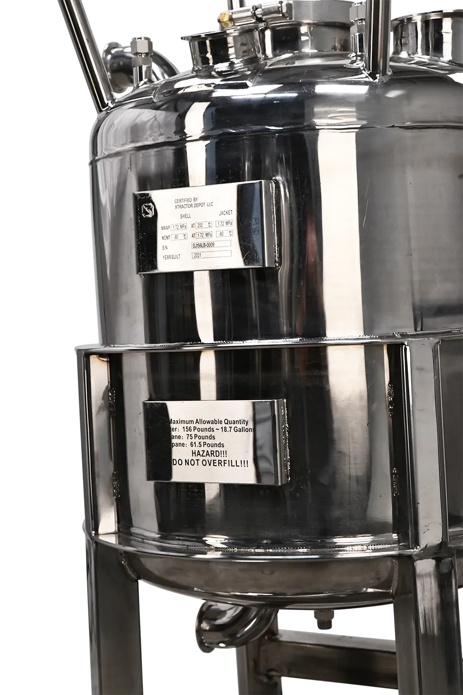 156lb ASME Single-Jacketed Solvent Tank or Collection Vessel | V1 | Unassembled