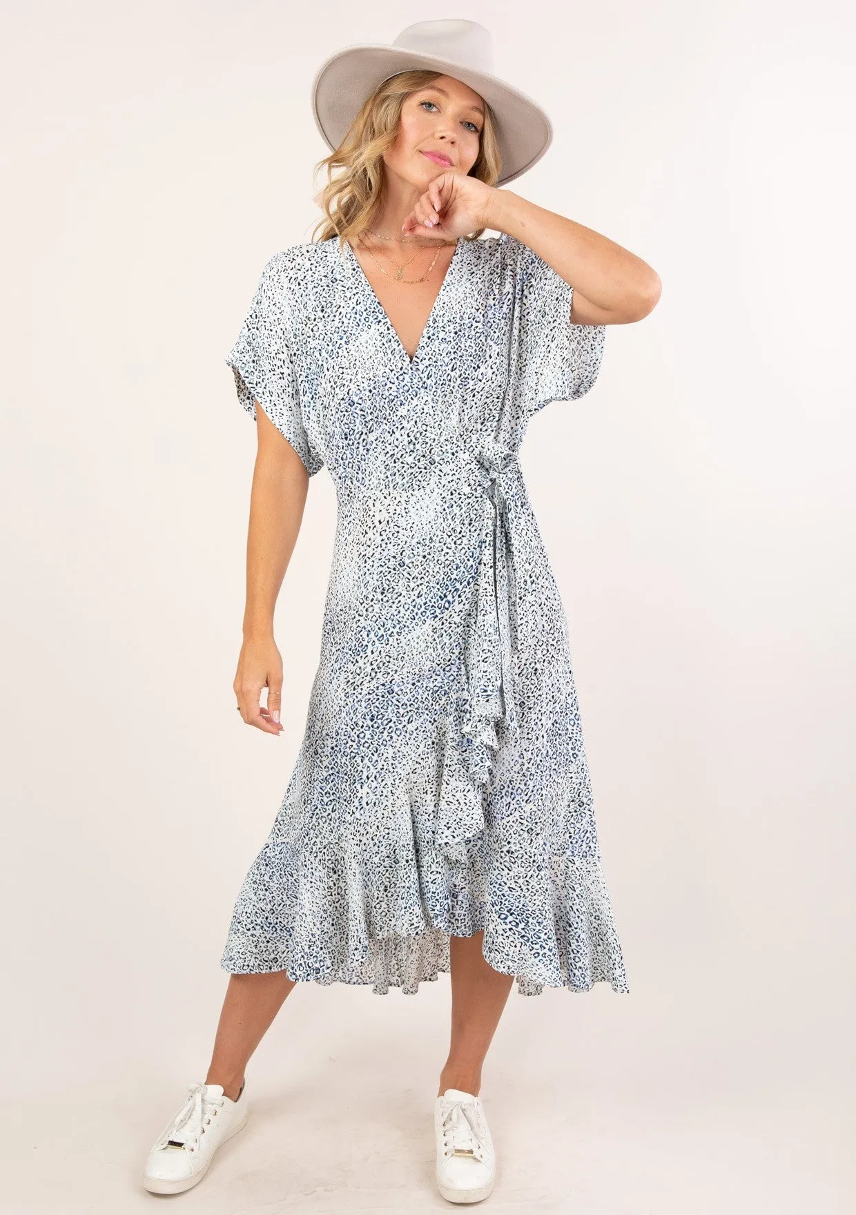 Abstract Leopard Print Midi Wrap Dress