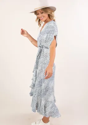 Abstract Leopard Print Midi Wrap Dress
