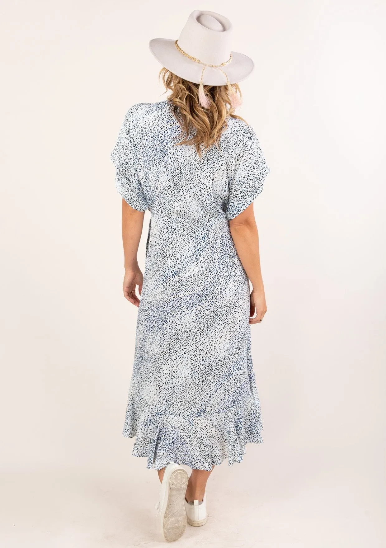 Abstract Leopard Print Midi Wrap Dress