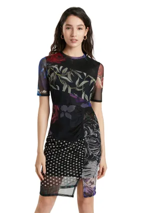 Amber Fitted Layered Floral & Dot Print Dress Desigual Style 21WWVK70