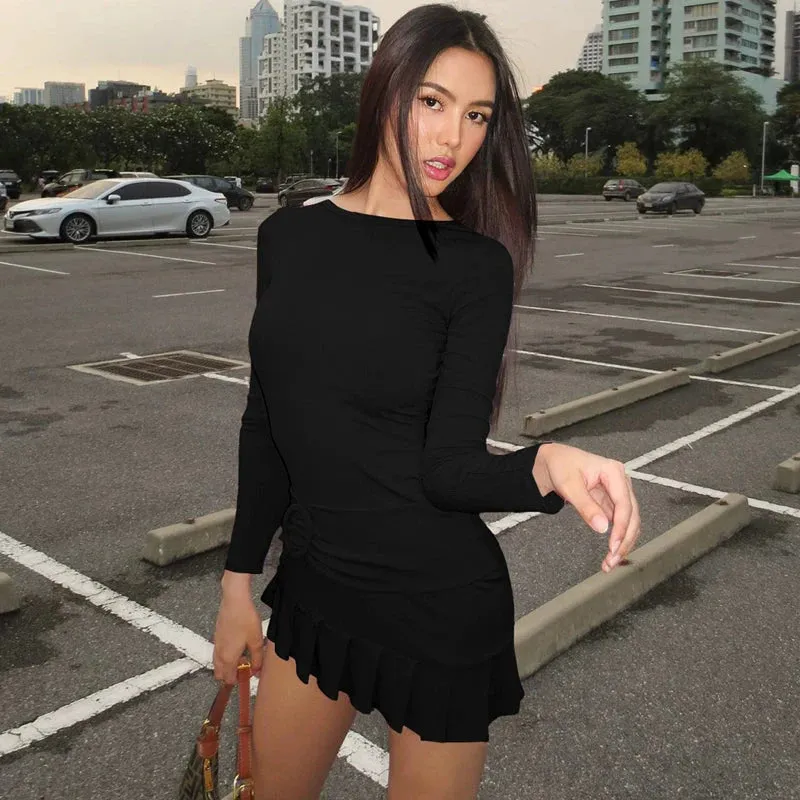 Amozae-Christmas Outfits New Year's Eve Dress Night Out Club Dresses cute winter outfits Greer Long Sleeve Ruffle Mini Dress