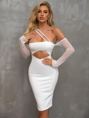 Asymmetrical Neck Glitter Strap Cut Out Dress