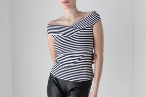 BALLETCORE 90s Cotton Lycra Off Shoulder Stripe Top