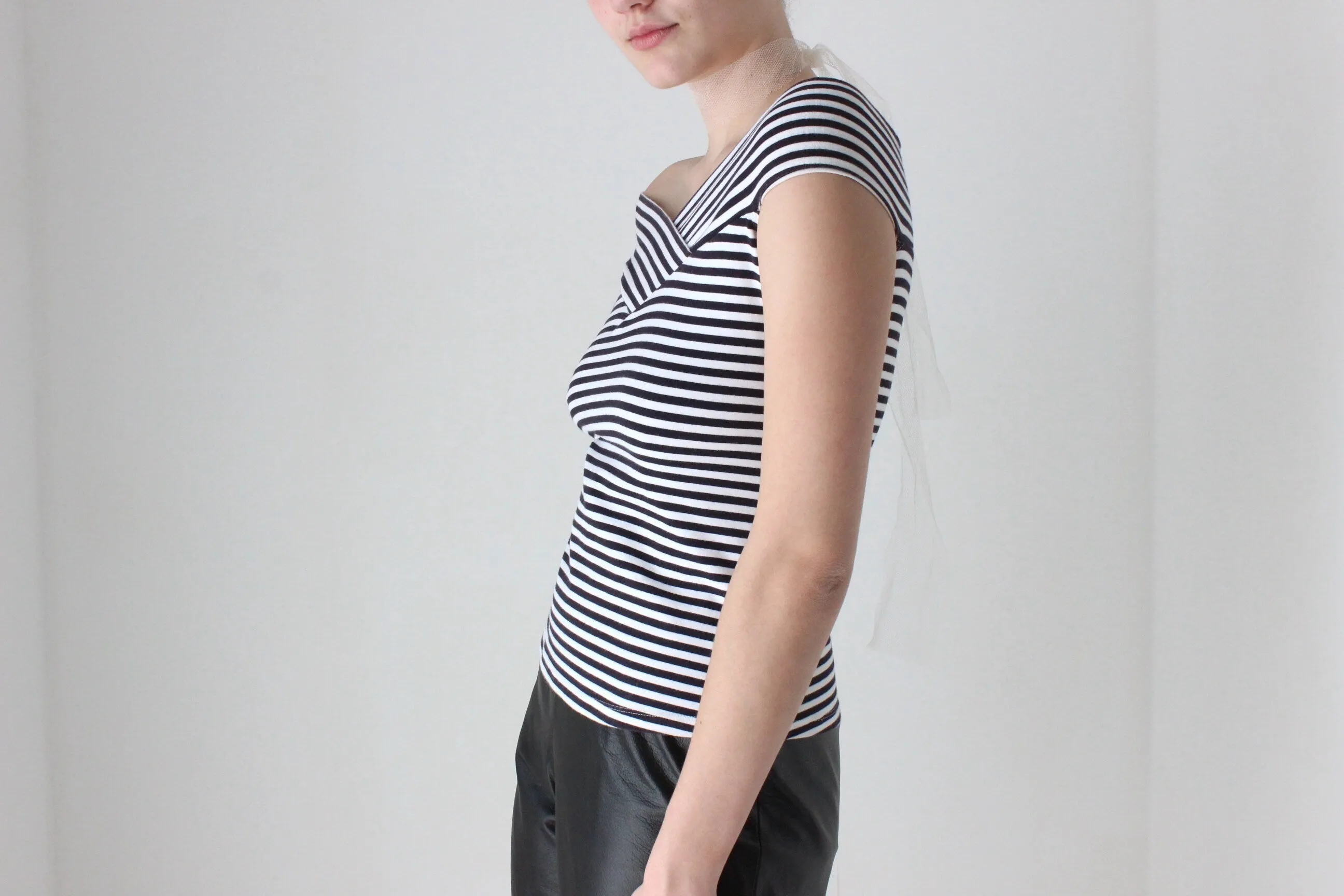 BALLETCORE 90s Cotton Lycra Off Shoulder Stripe Top