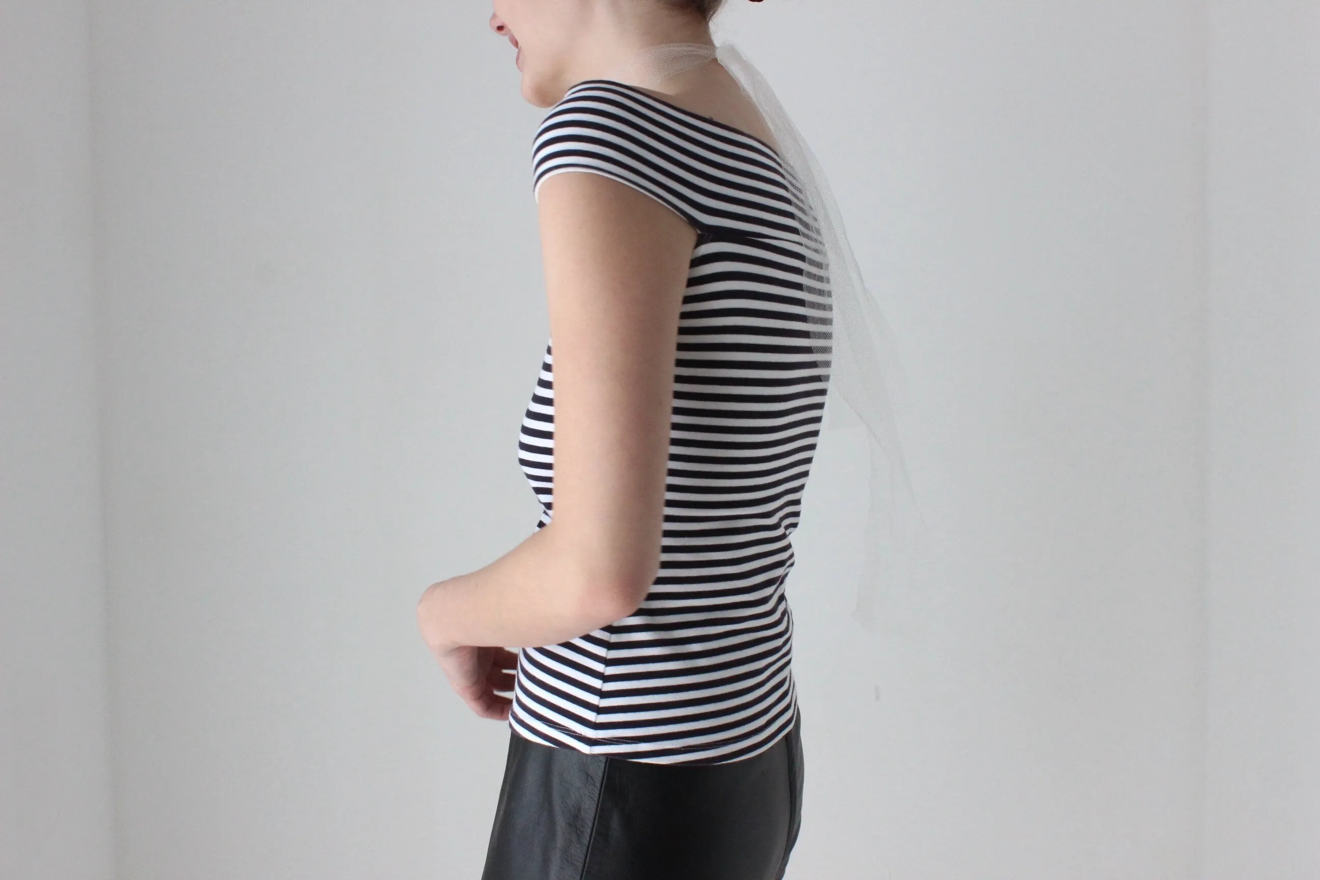 BALLETCORE 90s Cotton Lycra Off Shoulder Stripe Top