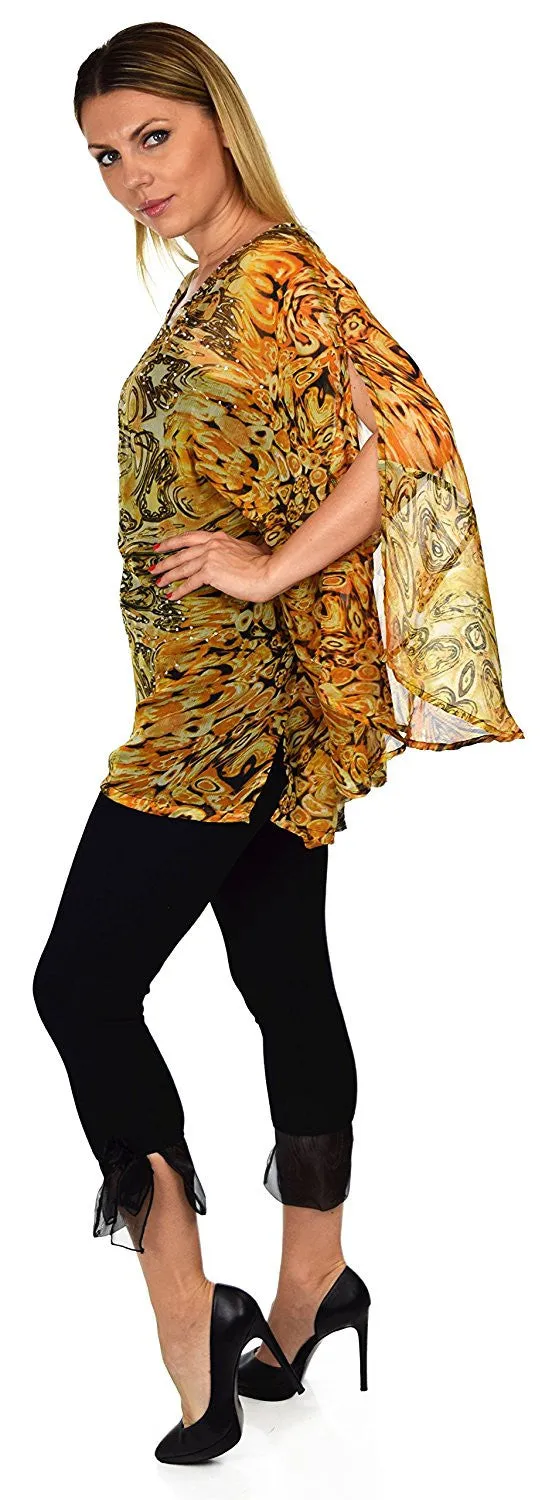 Beaded Butterfly Sleeve Tunic Blouse Top / Cover Up | Reg & Plus Sizes