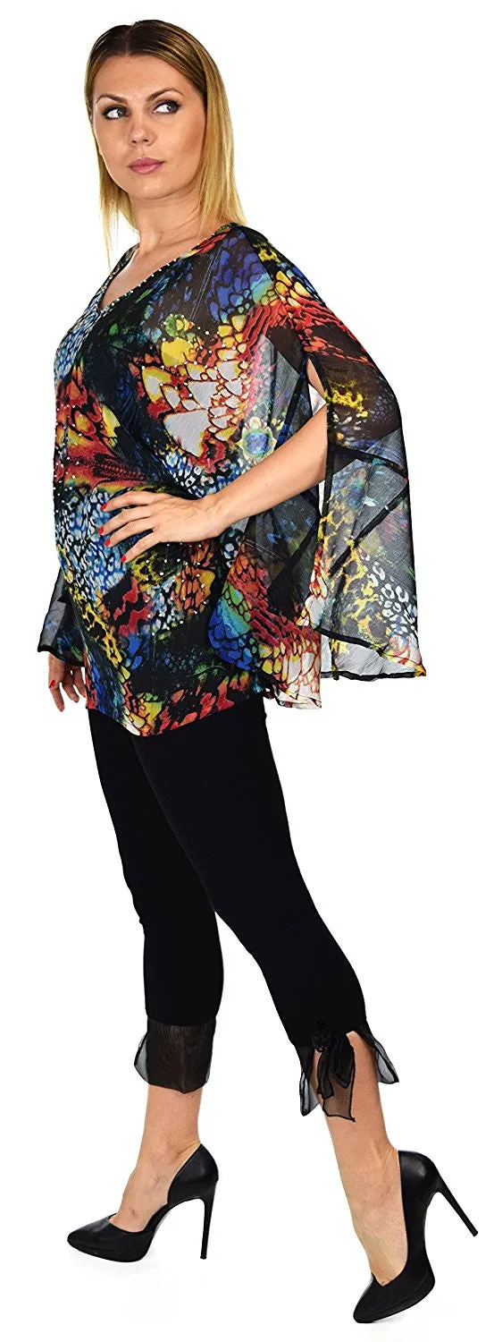 Beaded Butterfly Sleeve Tunic Blouse Top / Cover Up | Reg & Plus Sizes