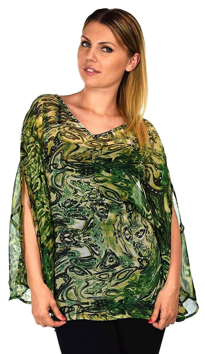 Beaded Butterfly Sleeve Tunic Blouse Top / Cover Up | Reg & Plus Sizes
