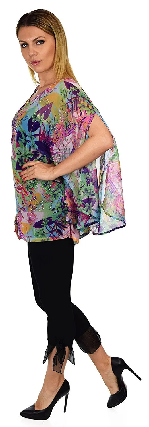 Beaded Butterfly Sleeve Tunic Blouse Top / Cover Up | Reg & Plus Sizes