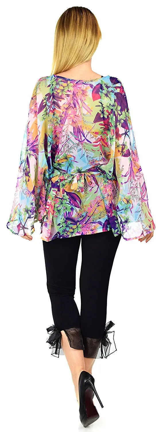 Beaded Butterfly Sleeve Tunic Blouse Top / Cover Up | Reg & Plus Sizes