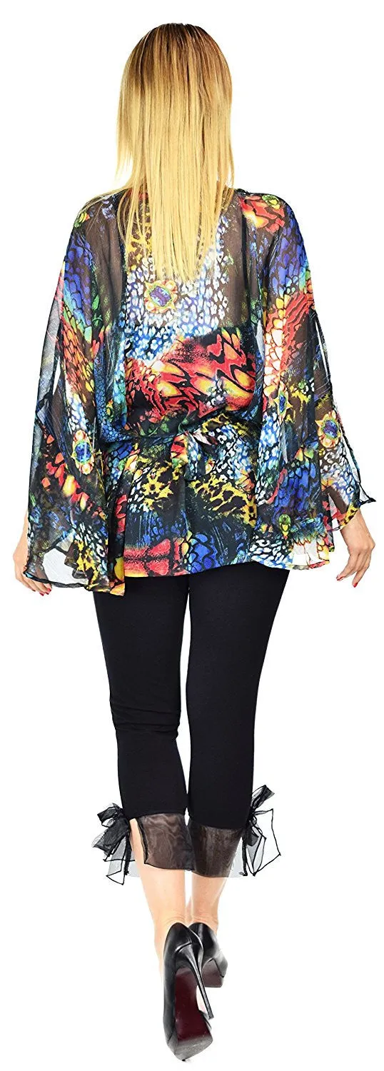 Beaded Butterfly Sleeve Tunic Blouse Top / Cover Up | Reg & Plus Sizes