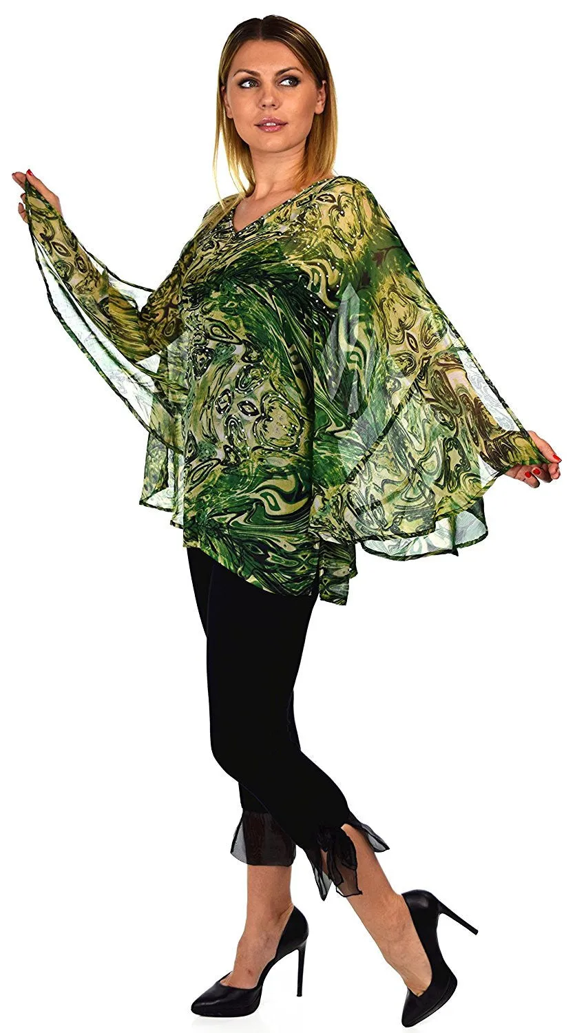 Beaded Butterfly Sleeve Tunic Blouse Top / Cover Up | Reg & Plus Sizes