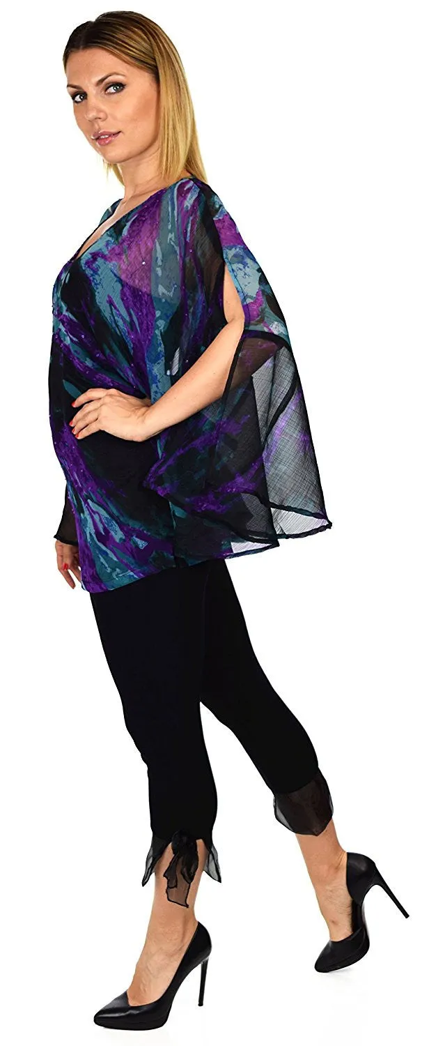 Beaded Butterfly Sleeve Tunic Blouse Top / Cover Up | Reg & Plus Sizes