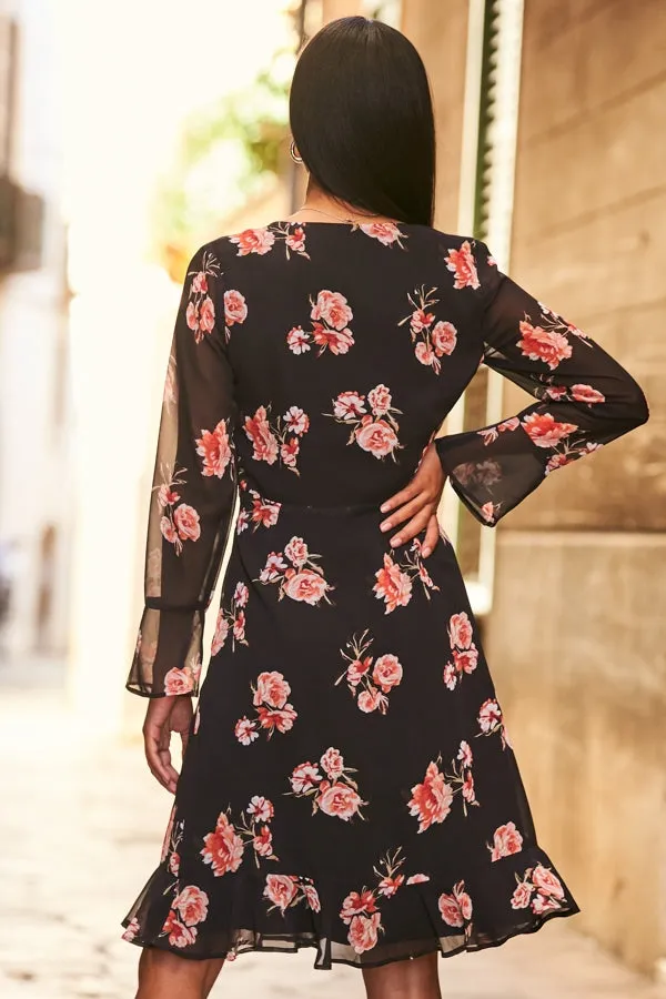 Black Rose Wrap Dress