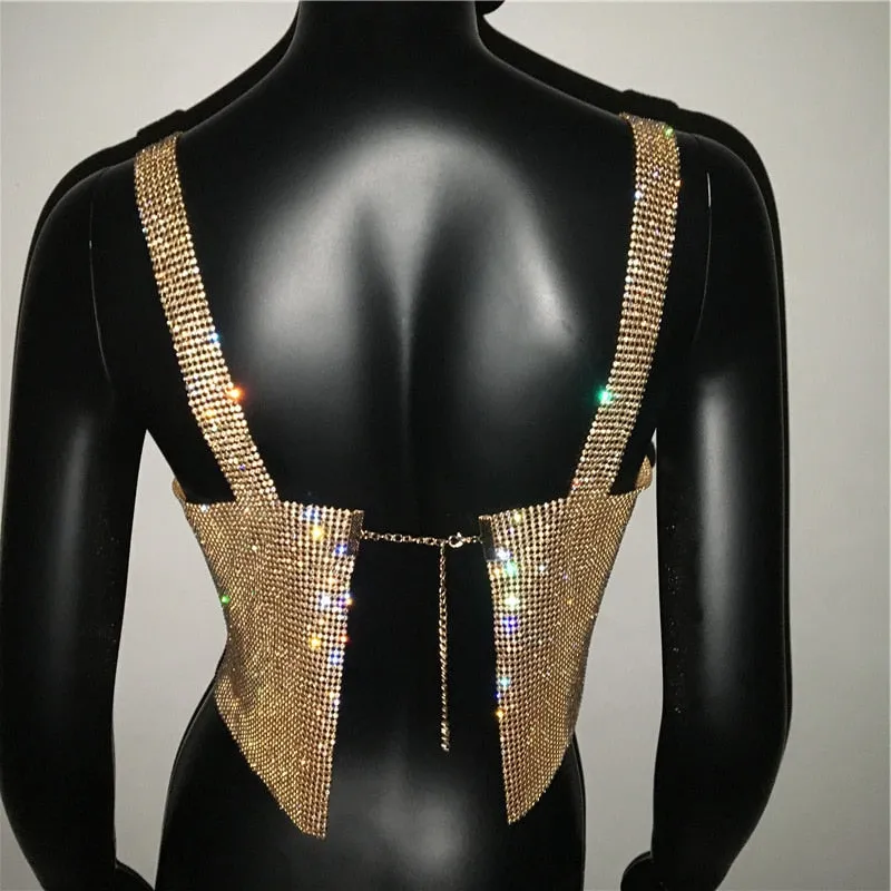 Bling Rhinestones Party Crop Top 2021 Fashion Solid Backless Straps Full Diamonds Sequins Cami Cropped Top for Women