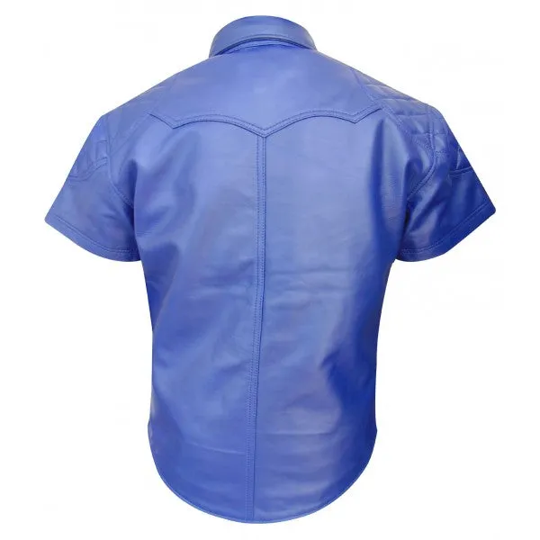 Blue Leather short sleeve shirt