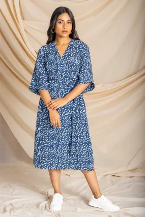 Blue Wrap Midi Dress