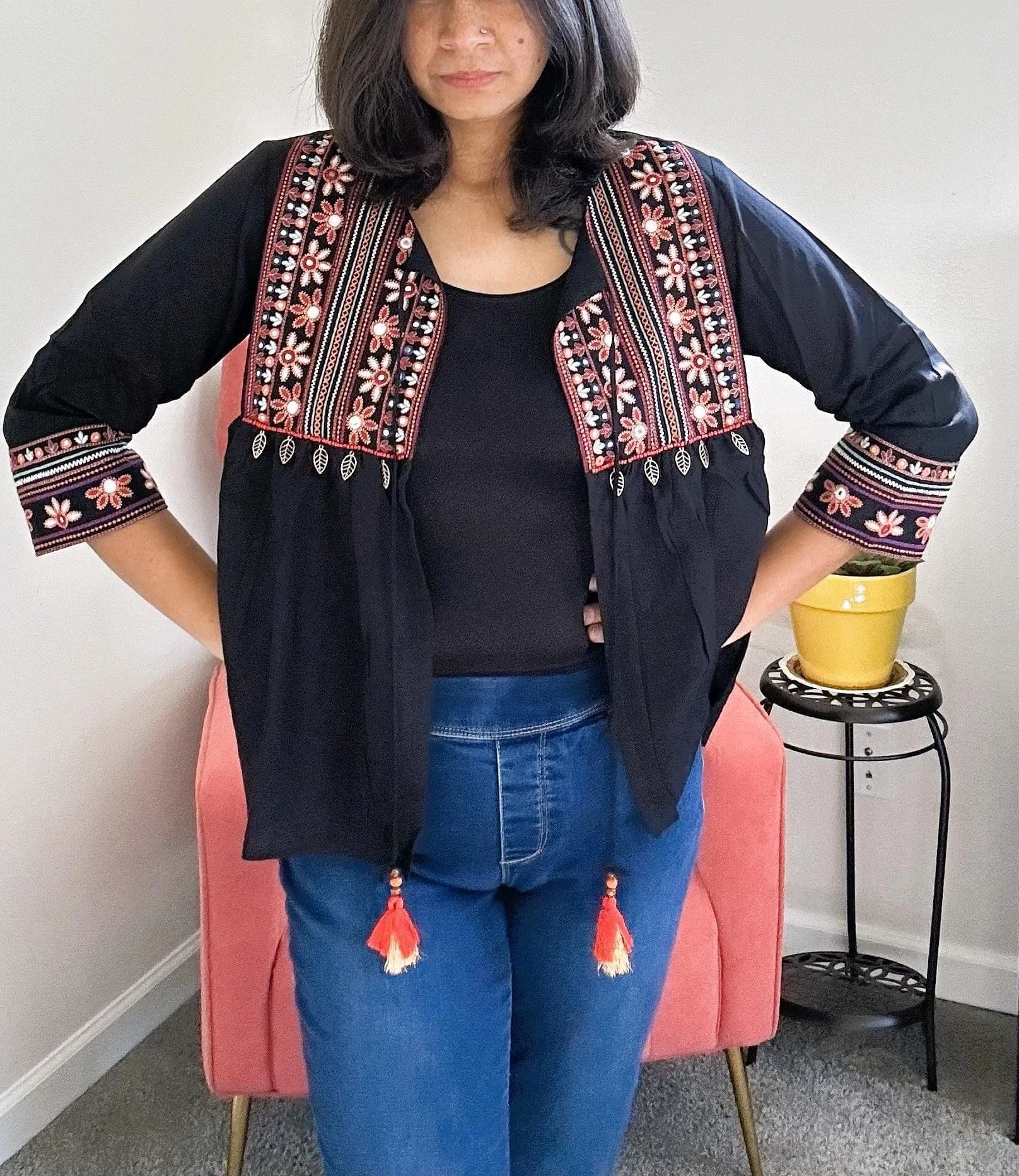 Bohemian Kutch Embroidered Black Shrug