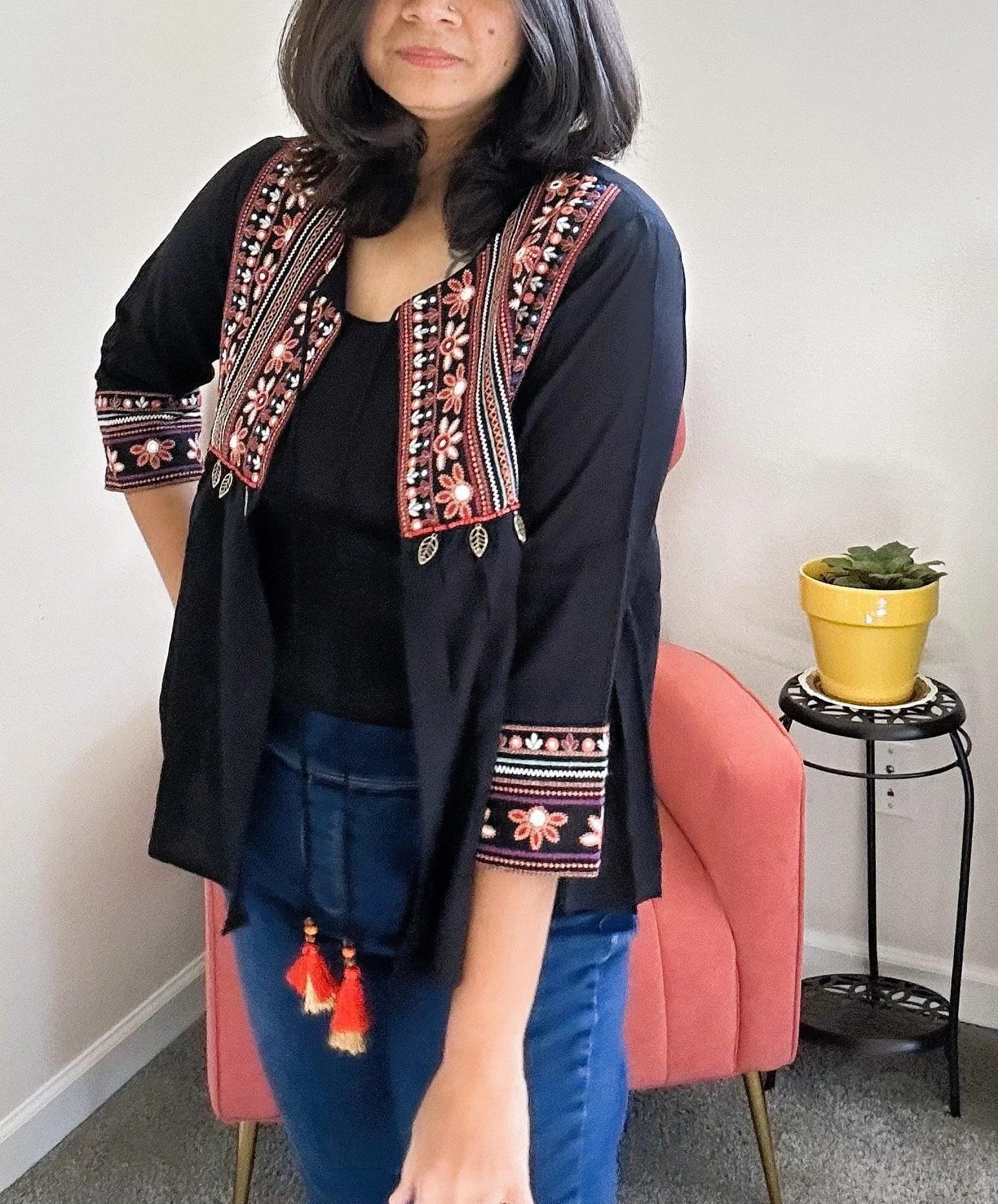 Bohemian Kutch Embroidered Black Shrug