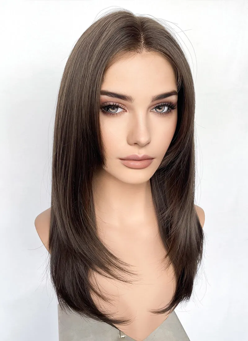 Brunette Curtain Bangs Straight Hush Layered Cut Lace Front Synthetic Hair Wig LF3324
