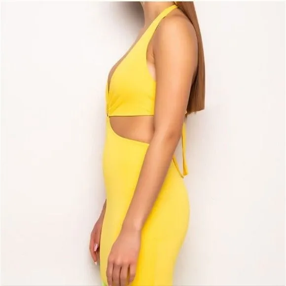Callie Lives Stasia O—Sunshine CutOut Halter Bodycon Mini Dress Large