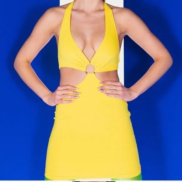 Callie Lives Stasia O—Sunshine CutOut Halter Bodycon Mini Dress Large