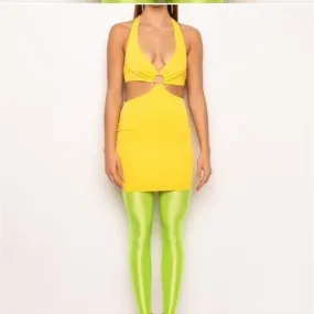 Callie Lives Stasia O—Sunshine CutOut Halter Bodycon Mini Dress Large