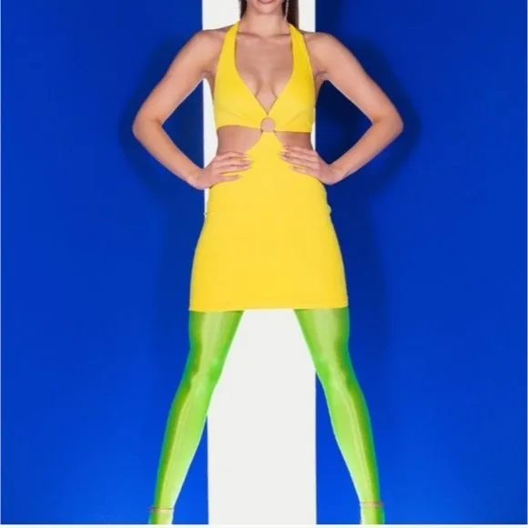 Callie Lives Stasia O—Sunshine CutOut Halter Bodycon Mini Dress Large
