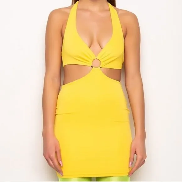 Callie Lives Stasia O—Sunshine CutOut Halter Bodycon Mini Dress Large