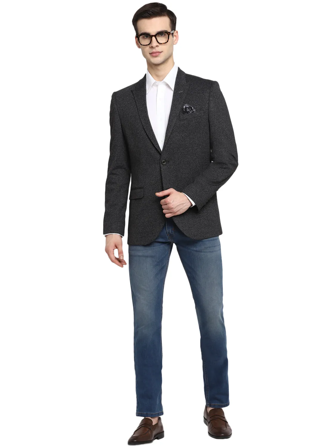 Charcoal Knit Peak Collar Jacket