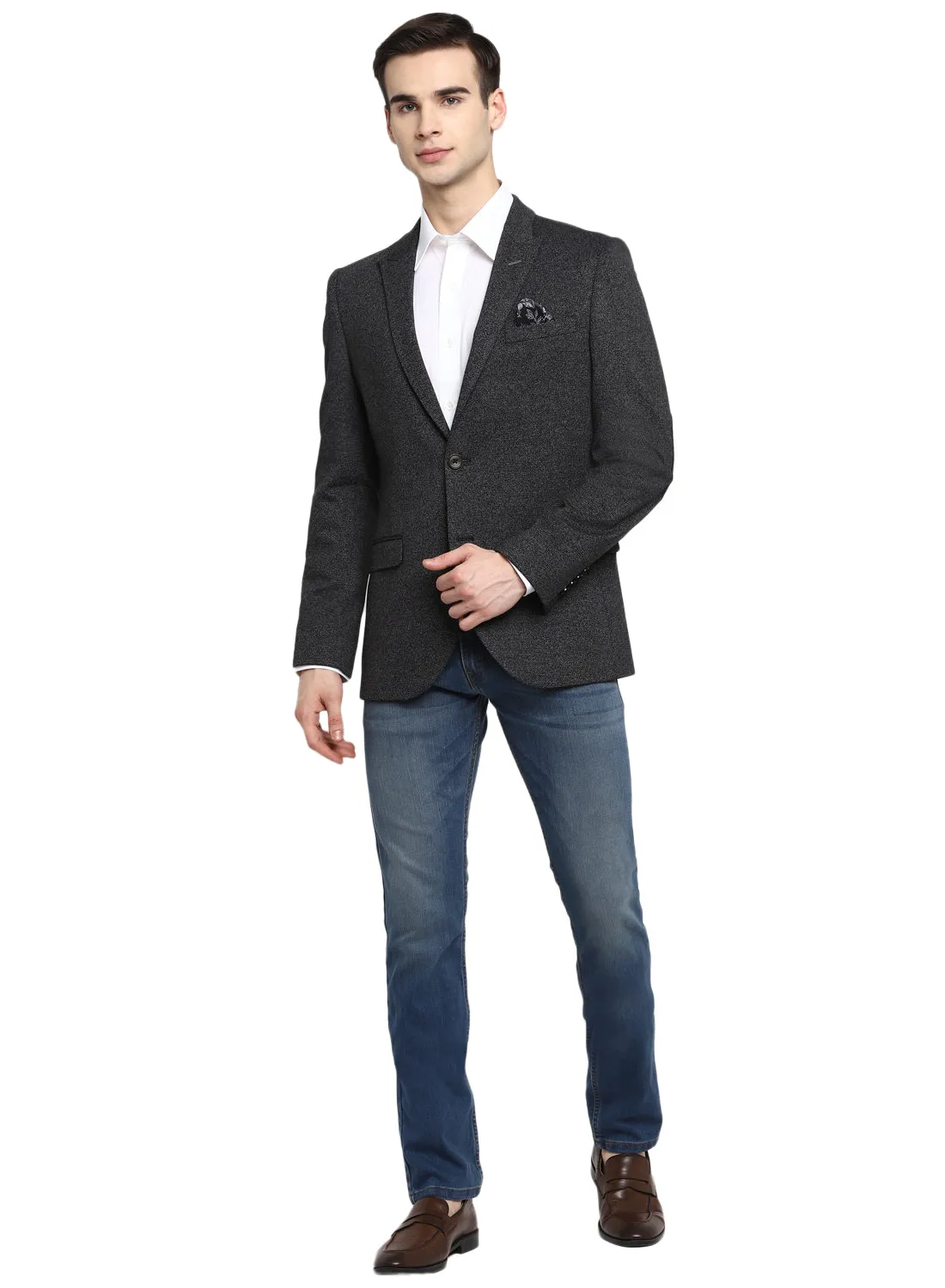 Charcoal Knit Peak Collar Jacket