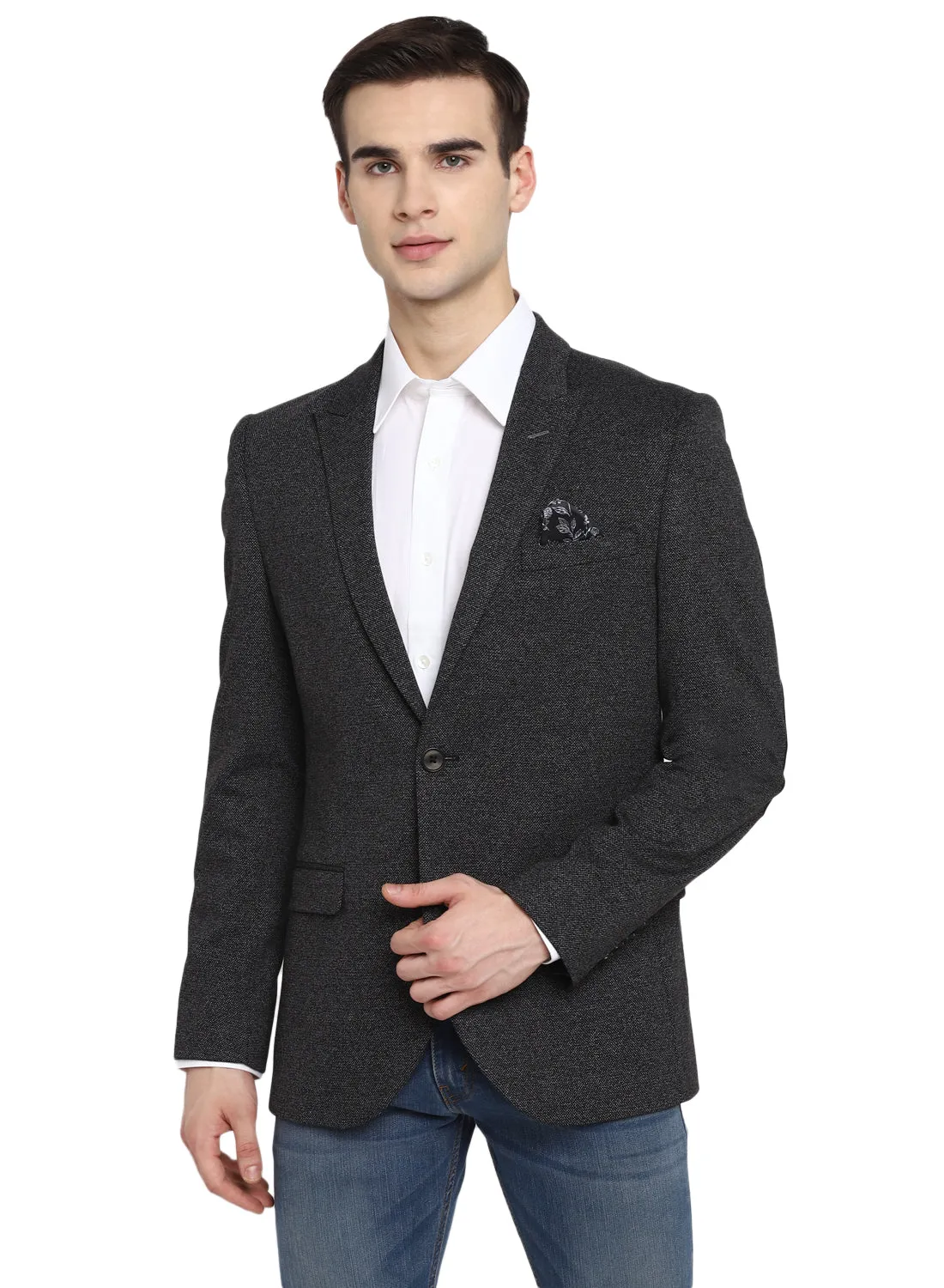 Charcoal Knit Peak Collar Jacket
