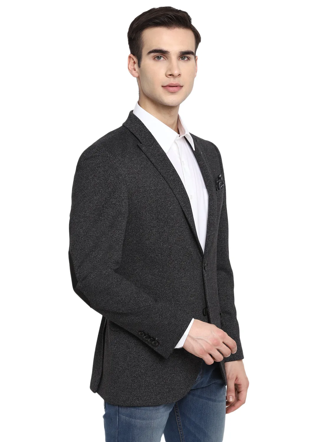Charcoal Knit Peak Collar Jacket