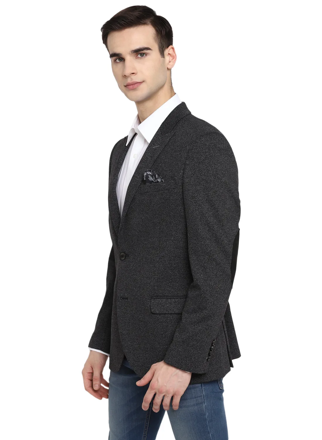 Charcoal Knit Peak Collar Jacket