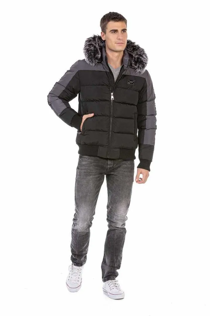 CM182 Fur Double Color Puffer Coat