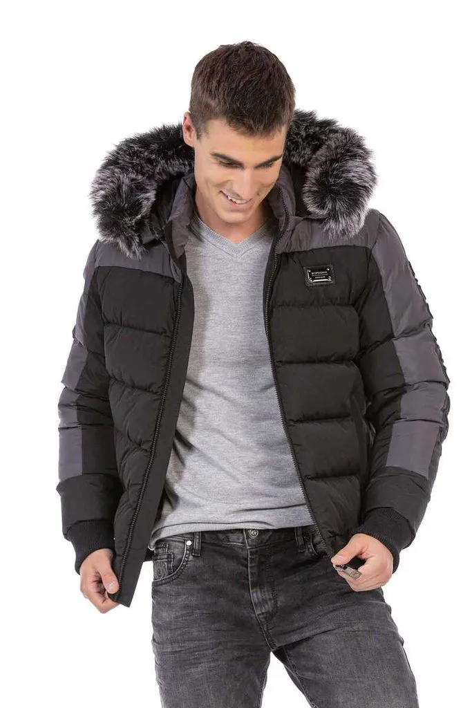 CM182 Fur Double Color Puffer Coat