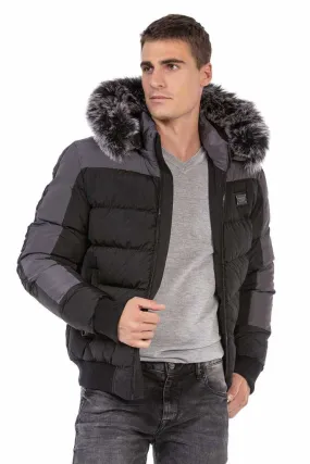 CM182 Fur Double Color Puffer Coat
