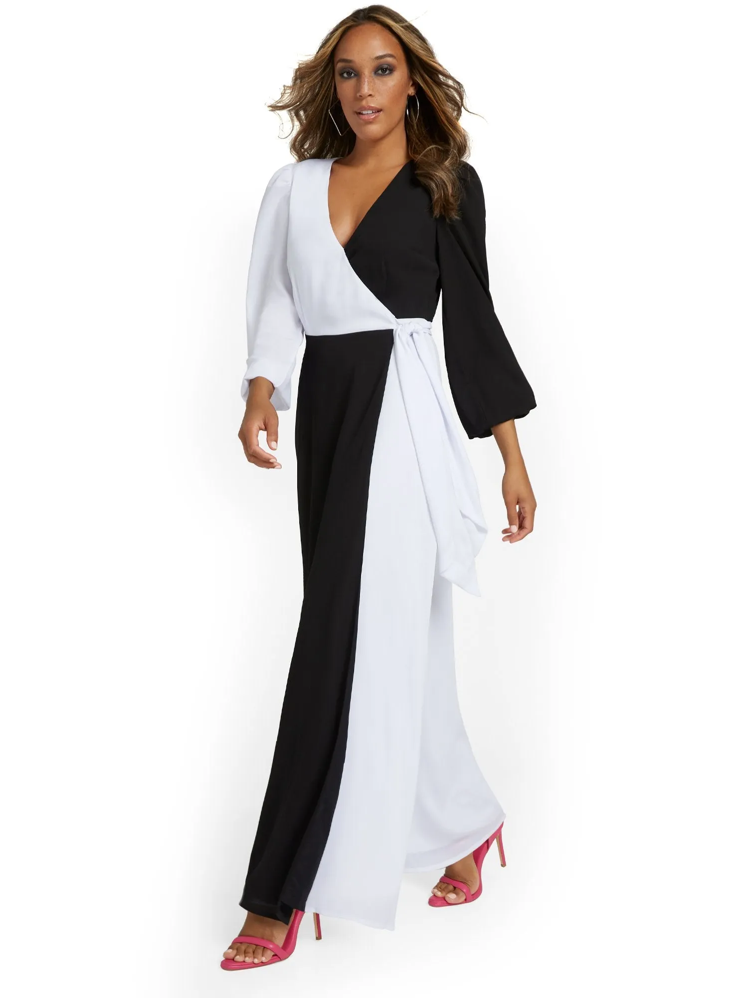 Colorblock Wrap Maxi Dress