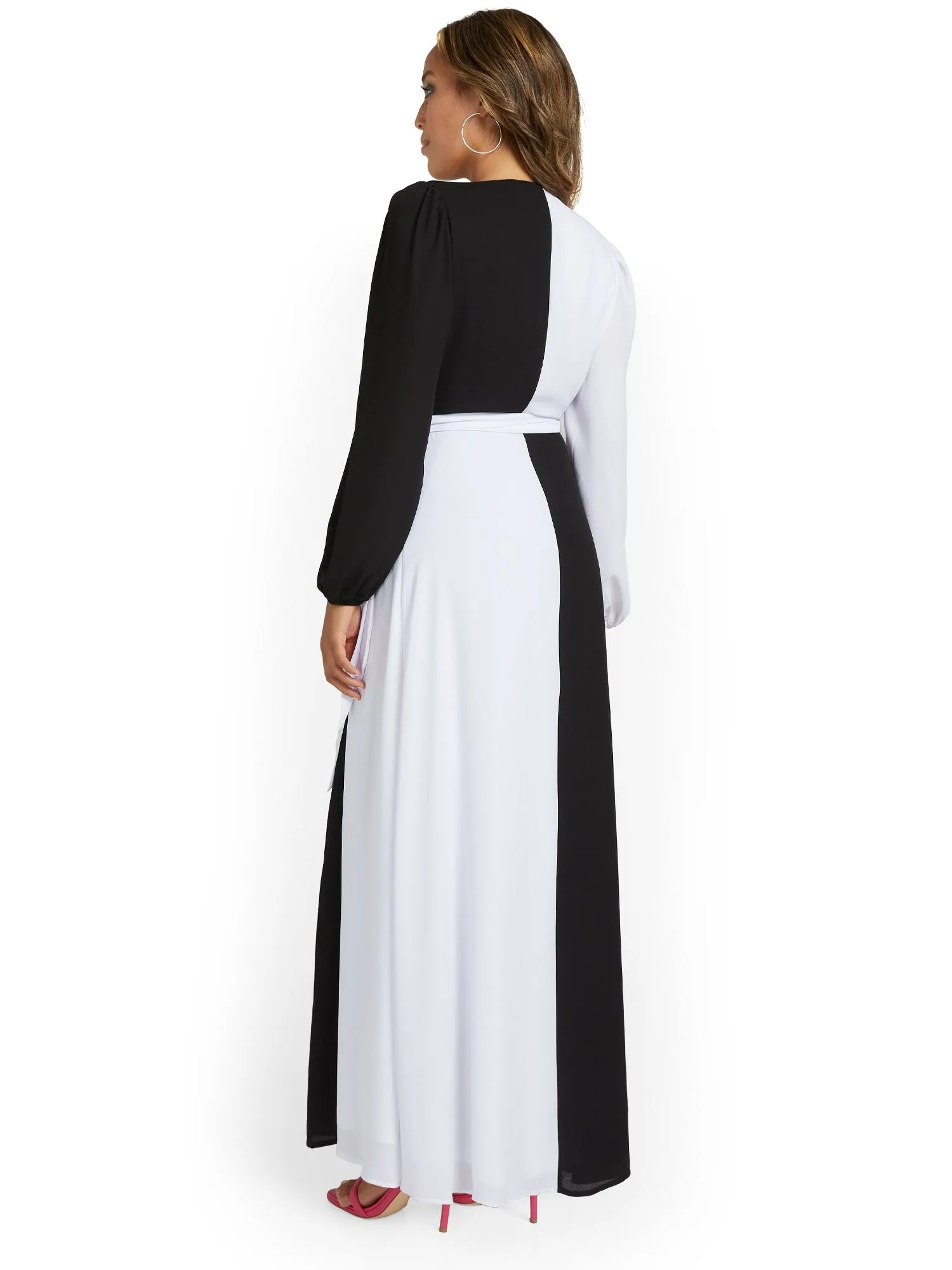 Colorblock Wrap Maxi Dress