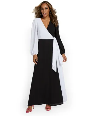 Colorblock Wrap Maxi Dress