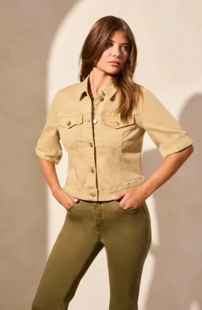 Comfort Stretch Elbow Sleeve Denim Jacket (Nude Olive)