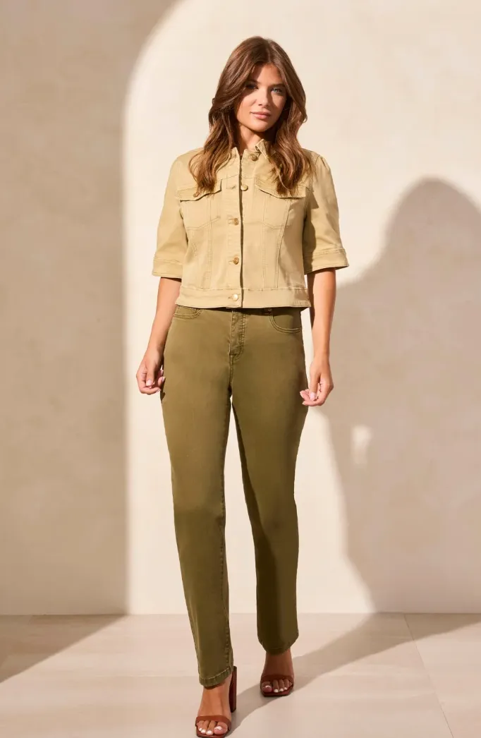 Comfort Stretch Elbow Sleeve Denim Jacket (Nude Olive)