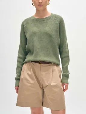 Cotton Blend Waffle Sweatshirt - Moss Heather