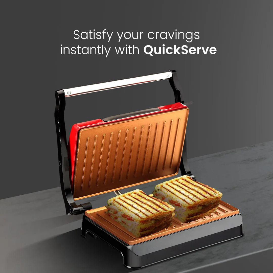 Crompton QuickServe 2 Slice Panini Maker with Floating Hinges | 700W Sandwich Maker
