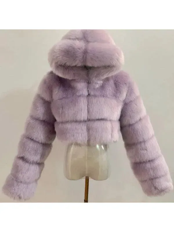 Crop Faux Fur Coat for Women