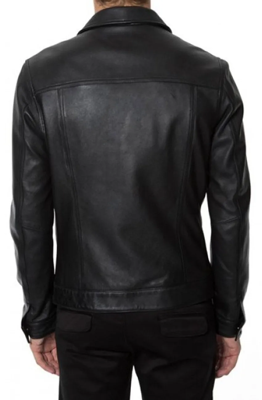 Curi Black Leather Jacket Men Biker Motorcycle Sheepskin