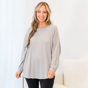 Curved Hem Slouchy Dolman Tunic, Smokey Gray