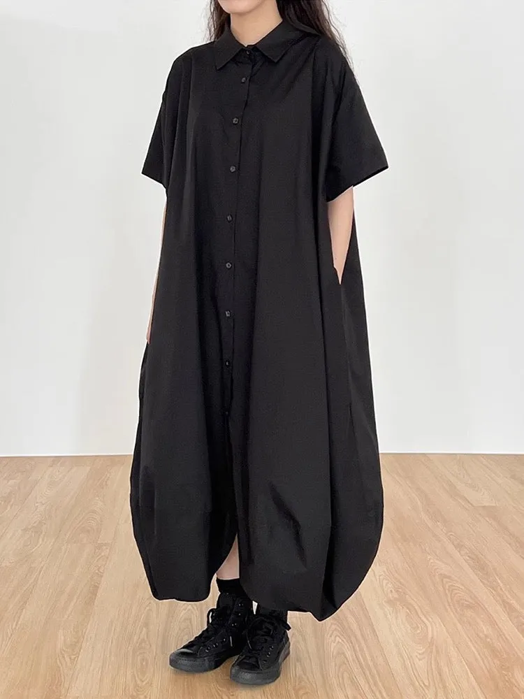 Dark Style Lapel Single-Breasted Irregular Shirt Dress