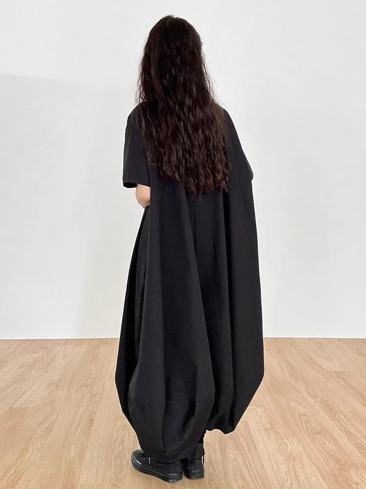 Dark Style Lapel Single-Breasted Irregular Shirt Dress